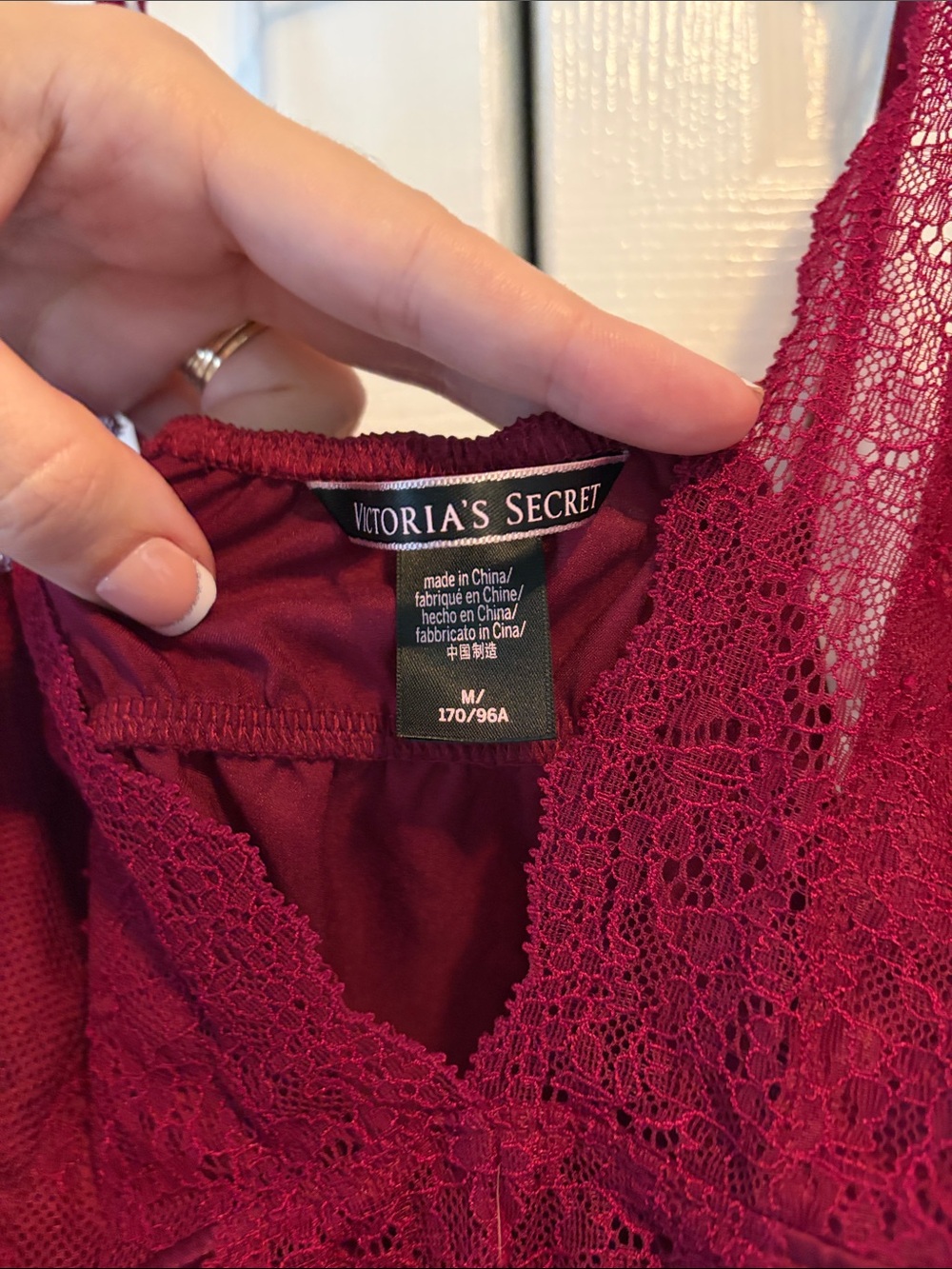 Victoria's Secret Deep Magenta Lace-Trim Satin babydoll lingerie top - Picture 2 of 5